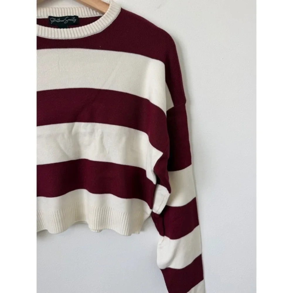Streetwear Society Sweater – Maroon & White Striped Boxy/Cropped Fit Size Small - Picture 2 of 4